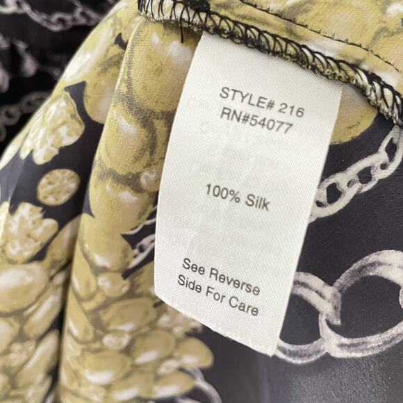 Cabi 100% Silk Babydoll Tank Top XS Baroque Chain Print Black Gold Y2K 2000s - Picture 9 of 10